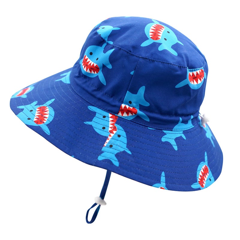Home Prefer Kids UPF50+ Boys Sun Hat Breathable Wide Brim Girls Bucket Hat for Beach Summer Play Hat (8-12 Years, Shark) - Image 3